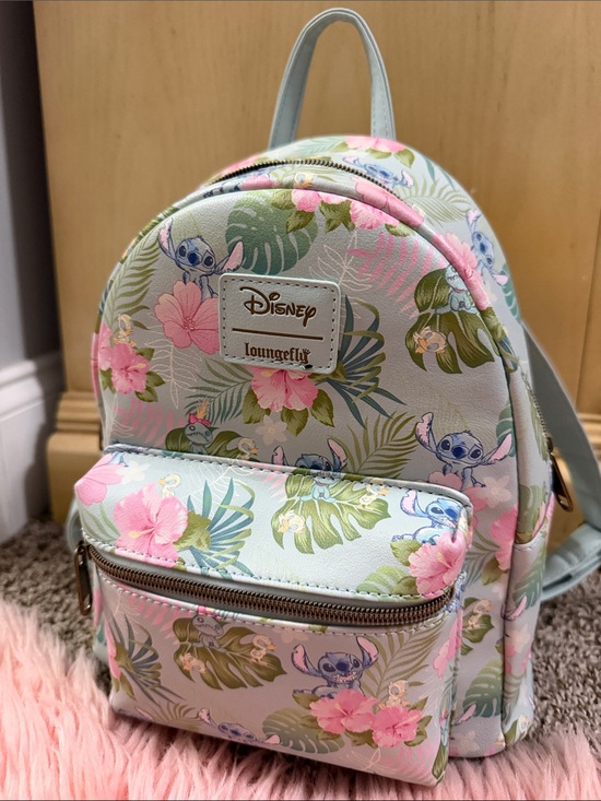 Loungefly Handbags - Loungefly pastel mint mini backpack with pink and green floral Stitch print
